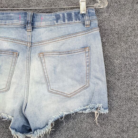 PINK Victorias Secret Jean Shorts Womens Size 6 Blue Denim Distressed Raw Hem - Picture 9 of 11